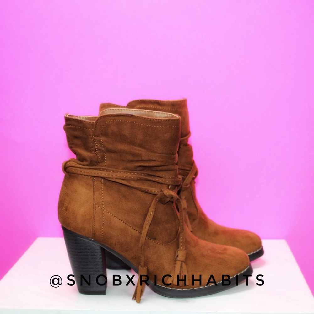 Chestnut Ankle Boots With Wrap Around Tassels